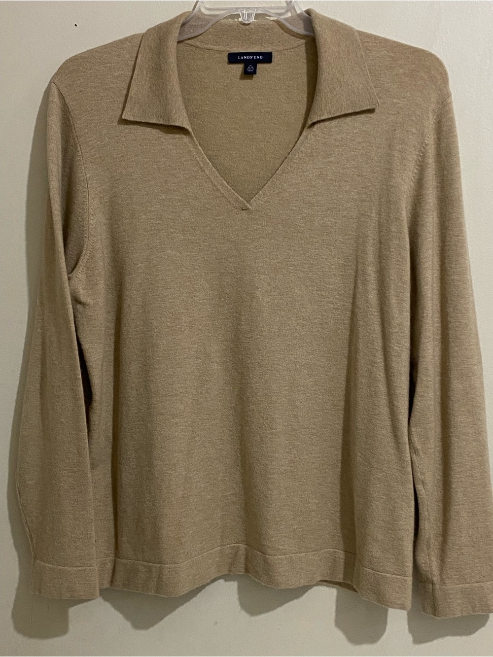 Lands' End Women’s‎ Collared V-Neck Sweater in Camel/Tan Size XL